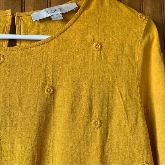 LOFT Gold Embroidered Floral Front-Tie Blouse  Women's Size Small - Picture 8 of 10